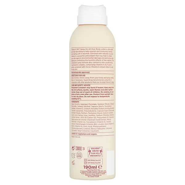 Vitamin E Moisturising Body Lotion Spray 190ml (British brand)