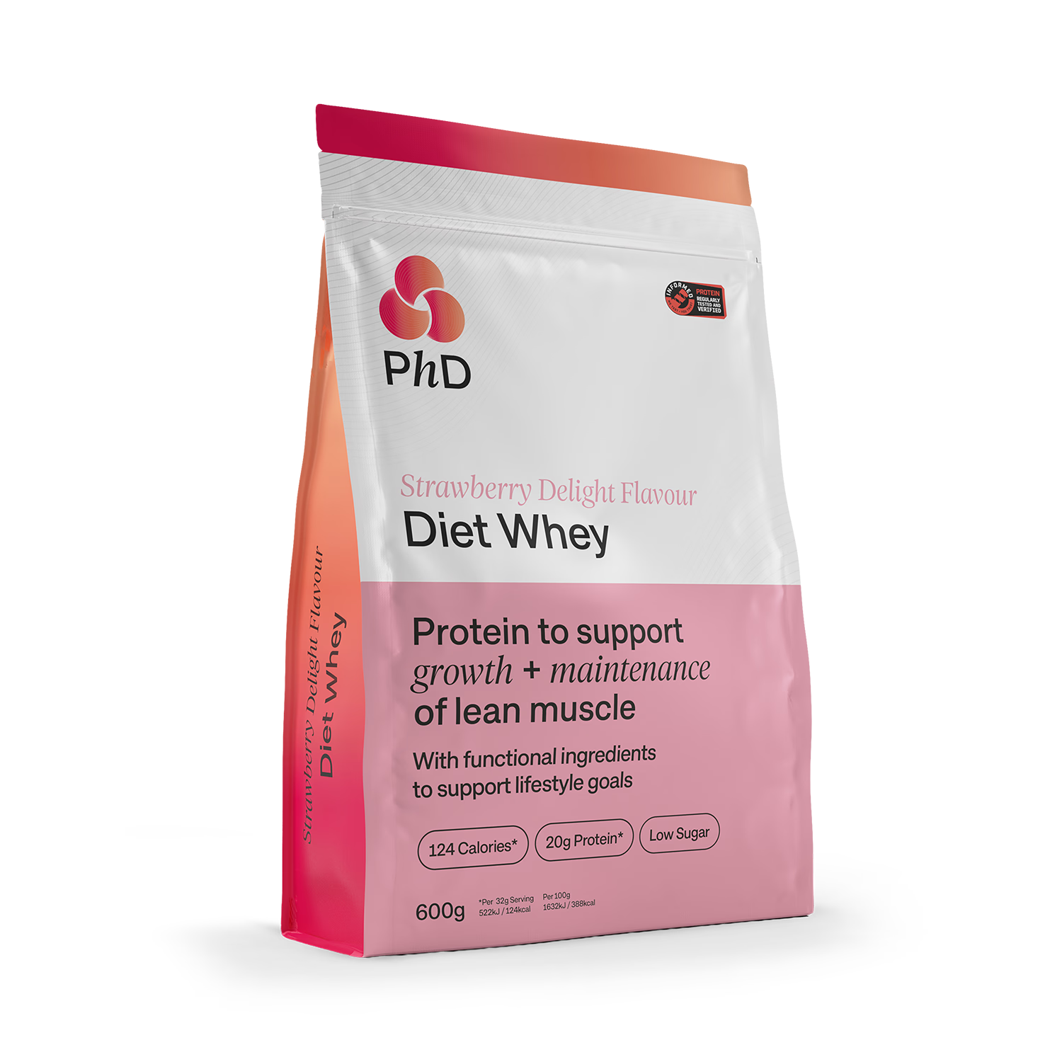 PhD whey protein powder Strawberry Delight 600g, imported from the UK