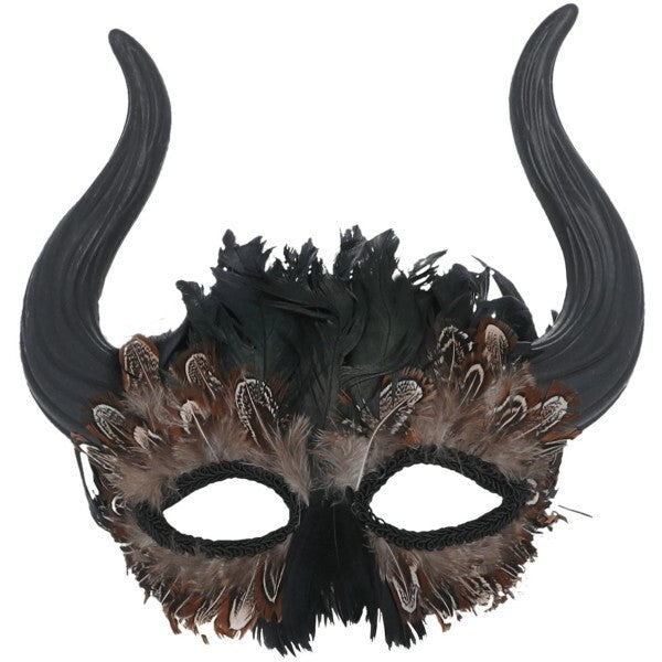 Smiffys feathered Venetian horned mask, imported from the UK