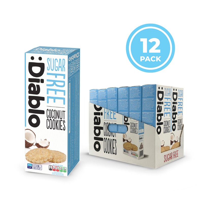 Diablo sugar free coconut cookies 150g pack of 12, imported from the UK