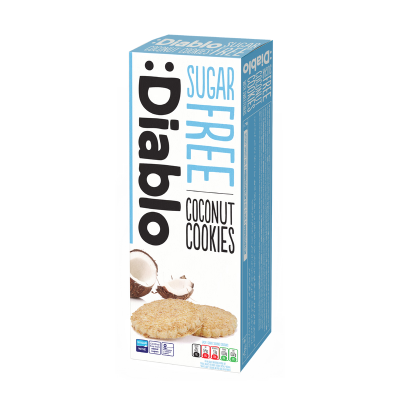 Diablo sugar free coconut cookies 150g pack of 12, imported from the UK