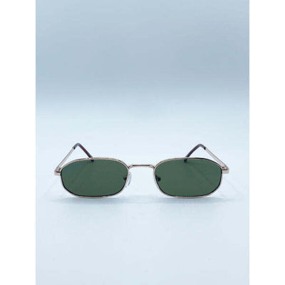 Superdrug SVNX Slim Metal Oval Frame Sunglasses in Gold with Khaki Lenses- Buy online at McGrocer
