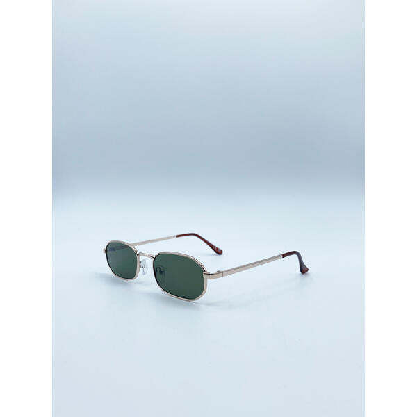 SVNX oval frame sunglasses gold and khaki - British product