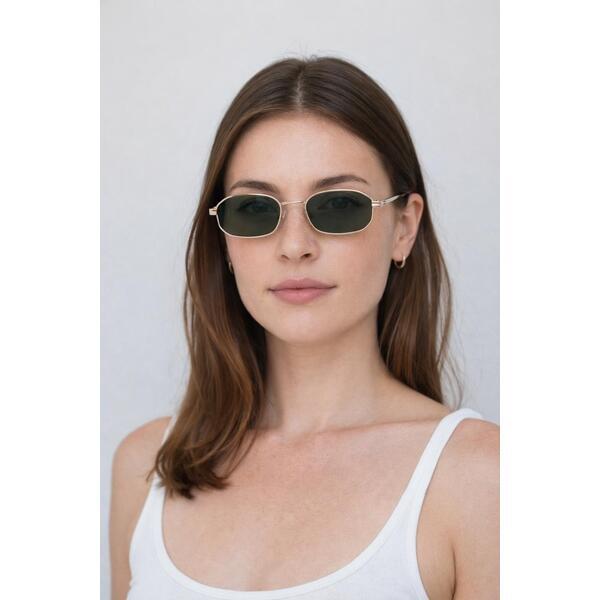 SVNX oval frame sunglasses gold and khaki - British product