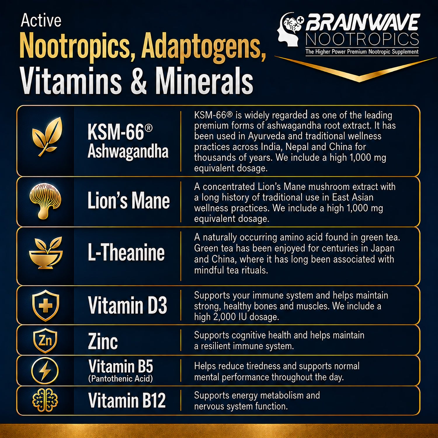 Brainwave Nootropics brain supplement complex 120 capsules (British brand)