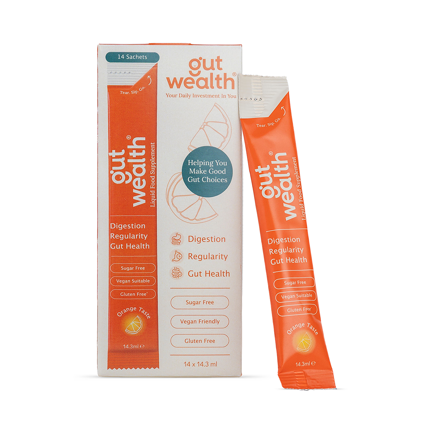 Gut Wealth liquid supplement sachets 14 count, UK version