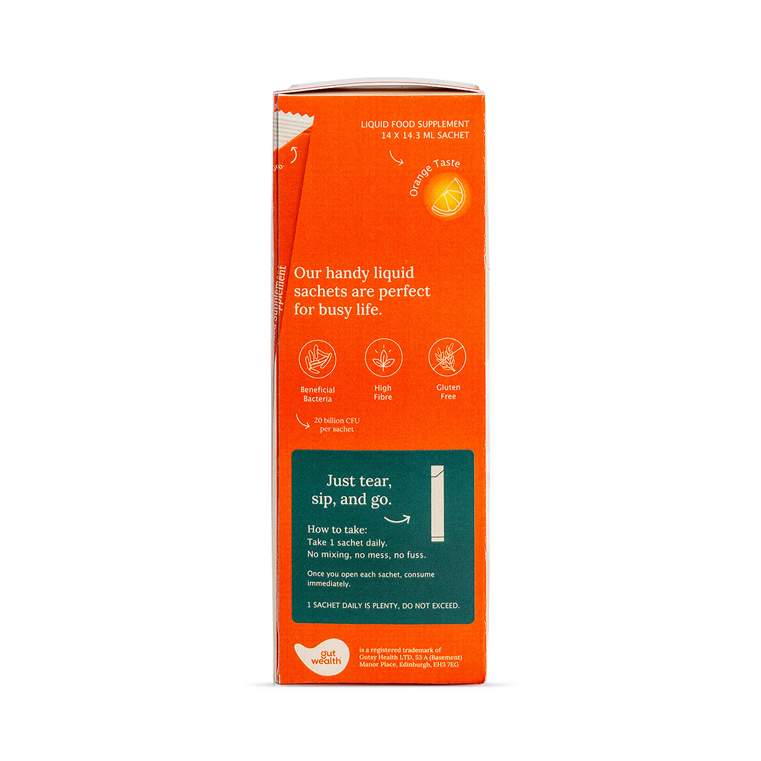Gut Wealth liquid supplement sachets 14 count, UK version