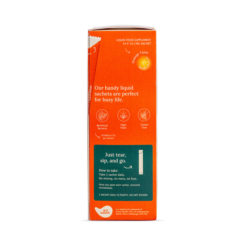 Gut Wealth liquid supplement sachets 14 count, UK version