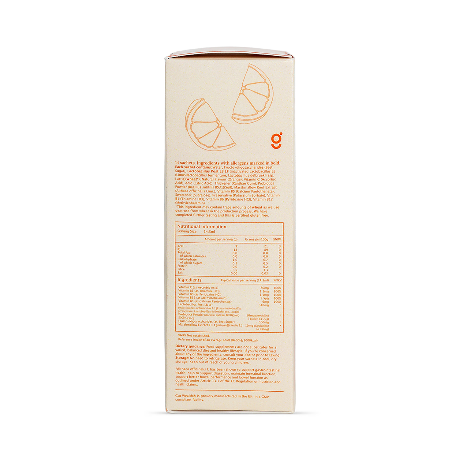 Gut Wealth liquid supplement sachets 14 count, UK version