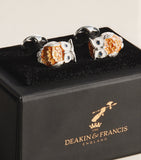 Boutons de manchette hibou Deakin & Francis en argent sterling avec yeux en saphir - Britannique