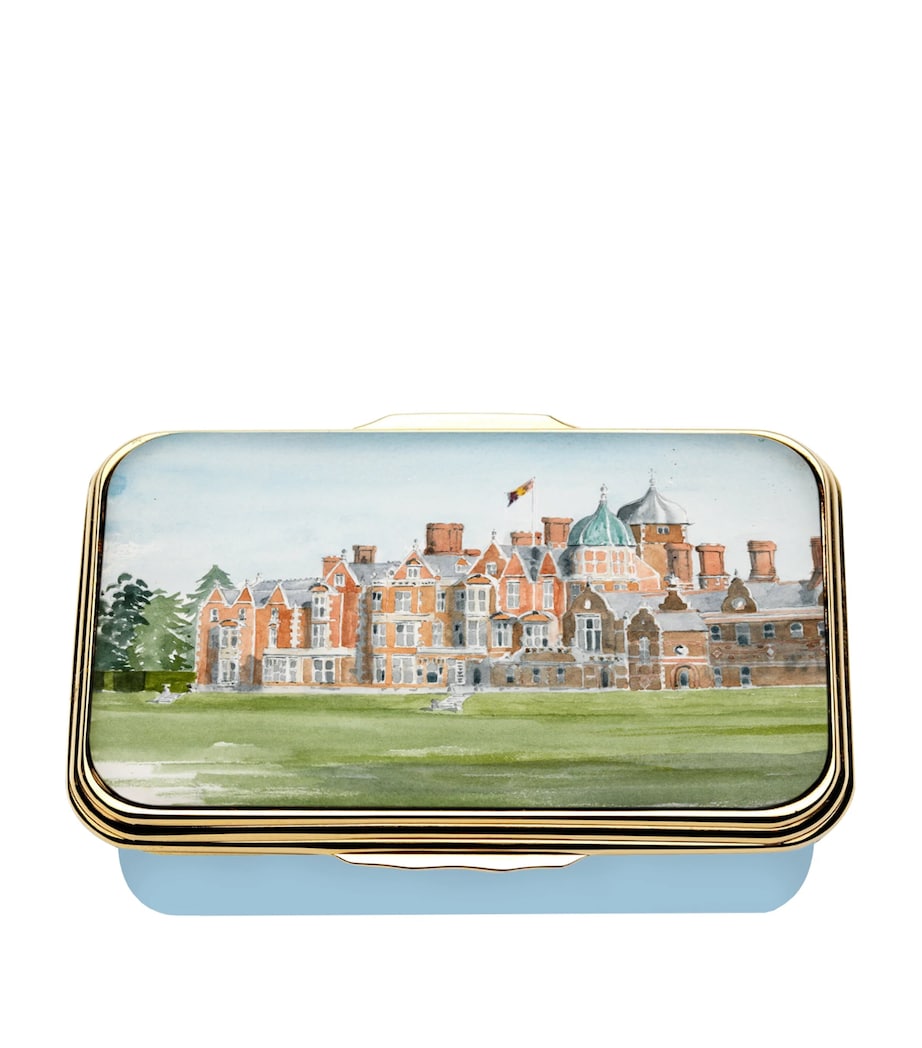Halcyon Days enamel box Sandringham House watercolour miniature, UK version