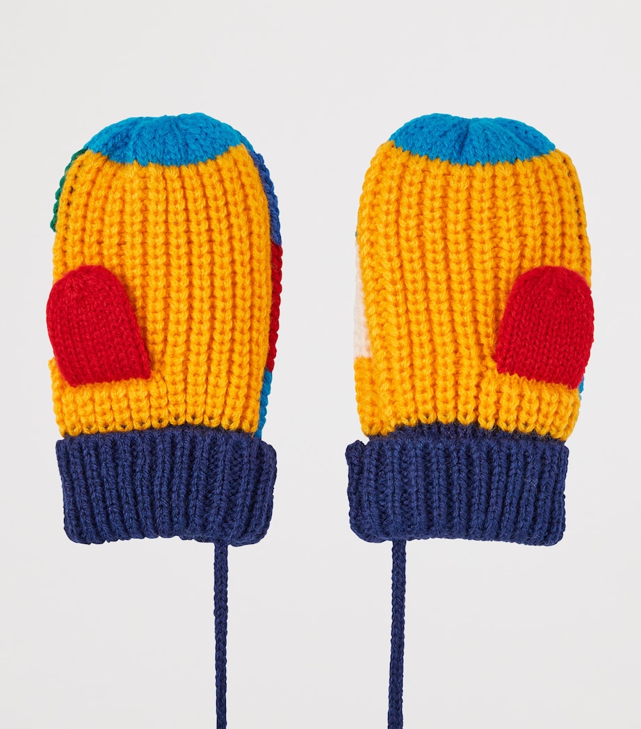 Miki House bear mittens with patchwork design and teddy bear appliques - British product