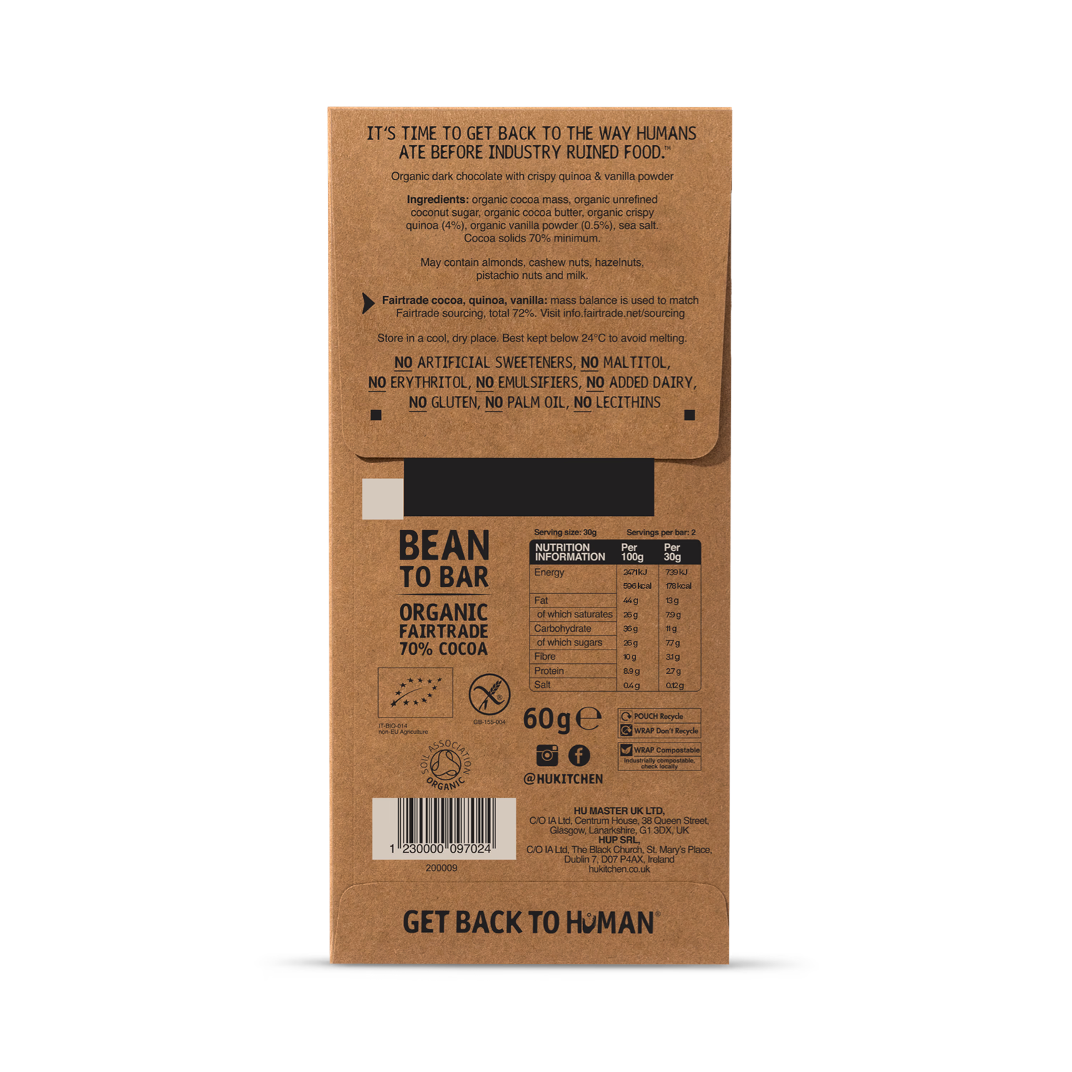 Hu Vanilla Crunch dark chocolate bar 60g, UK version