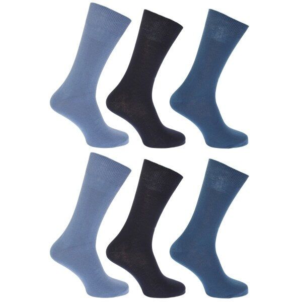 FLOSO Mens 100% Cotton Socks (Pack Of 6) (UK Shoe 6-11) GOODS Superdrug Shades of Blue  