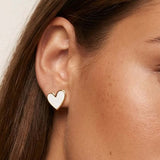 MUCHV white enamel heart stud earrings 18k gold, imported from the UK