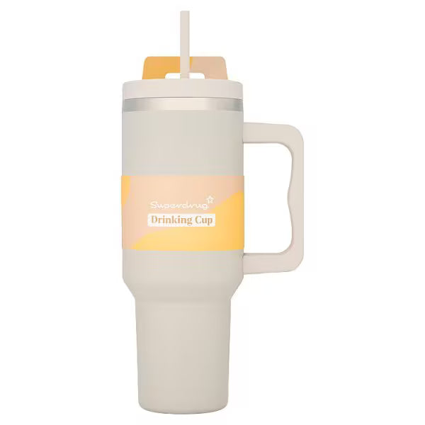 Superdrug taupe stainless steel drinking cup (British brand)