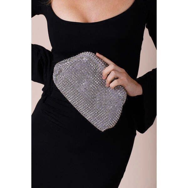 SVNX crystal pouch clutch bag in silver (British brand)