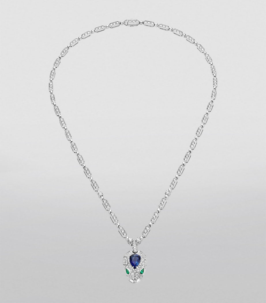 Bvlgari Serpenti Seduttori necklace white gold with diamonds emerald sapphire (British brand)