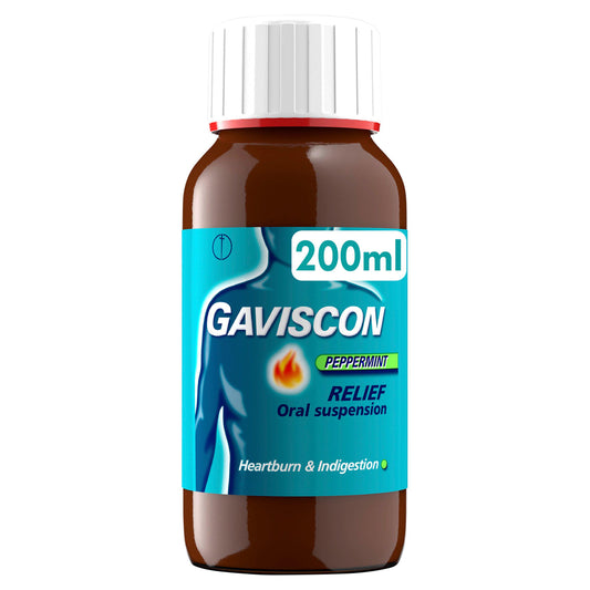 Gaviscon Liquid for Heartburn & Indigestion Relief Peppermint Flavour Oral Suspension 200ml stomach & bowel Sainsburys   
