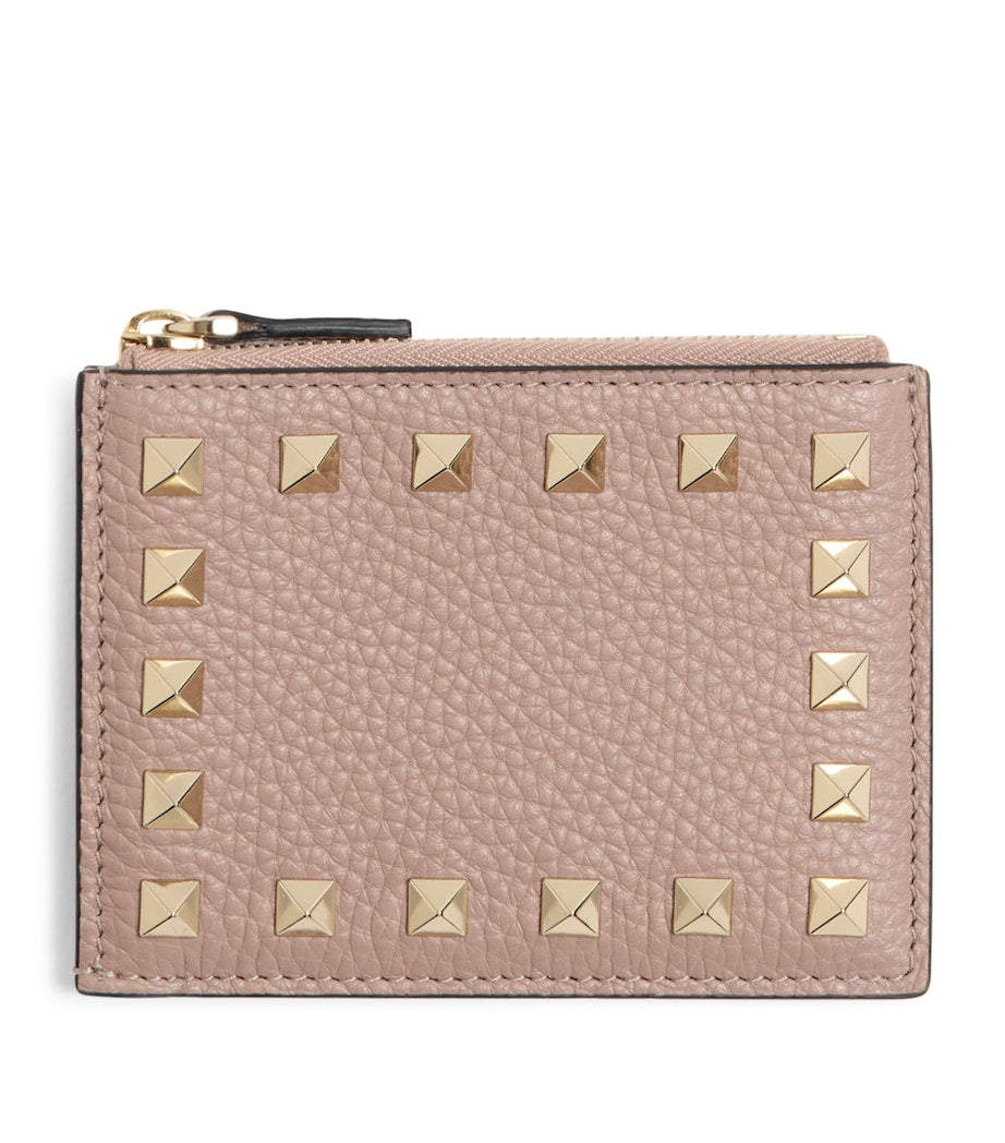 Valentino Garavani leather Rockstud card holder with card slots, imported from the UK