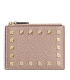 Valentino Garavani leather Rockstud card holder with card slots, imported from the UK