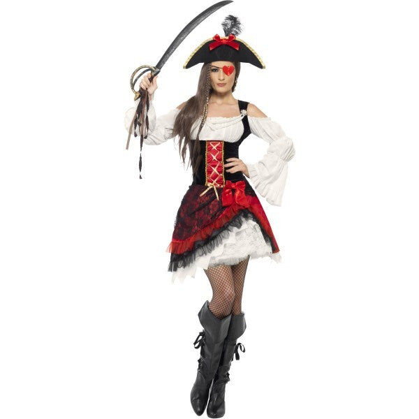 Smiffys glamorous lady pirate costume red dress hat - British product