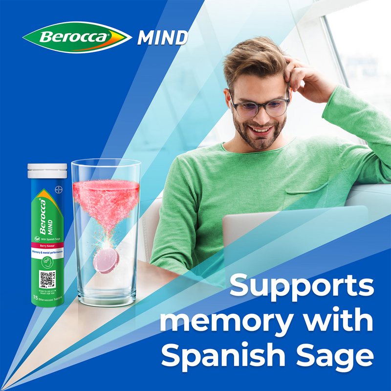 Berocca Mind effervescent tablets Berry 15 tablets (British brand)