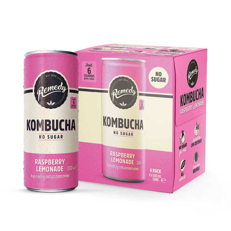 Remedy kombucha Raspberry Lemonade 4 x 330ml, imported from the UK