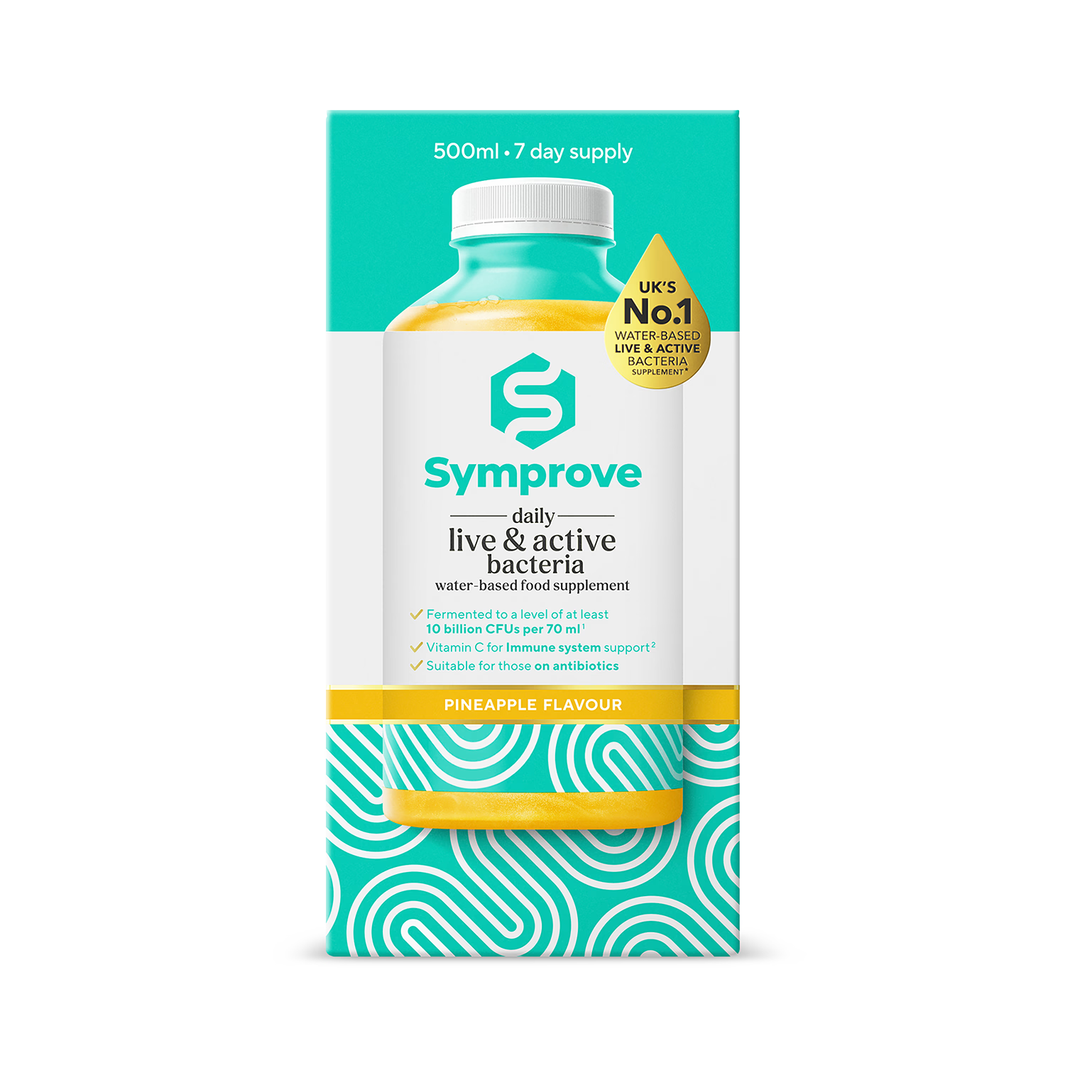 Symprove live bacteria supplement pineapple flavour 500ml, imported from the UK