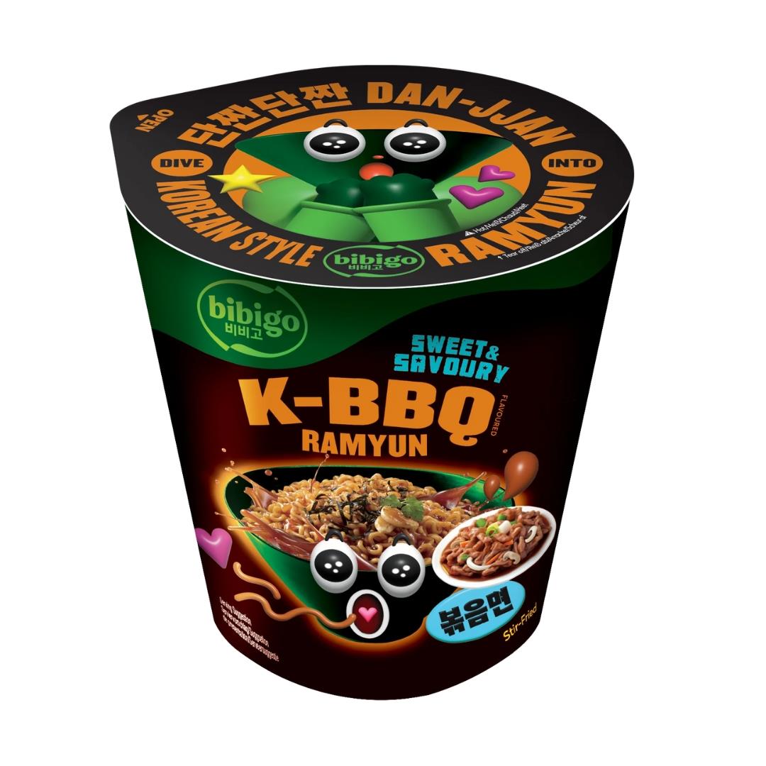 CJ Bibigo Korean-style stir-fried cup ramyun K-BBQ flavour, UK version