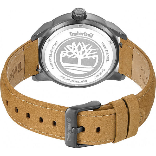 Timberland Lanigan men's watch brown leather strap alloy case, imported from the UK