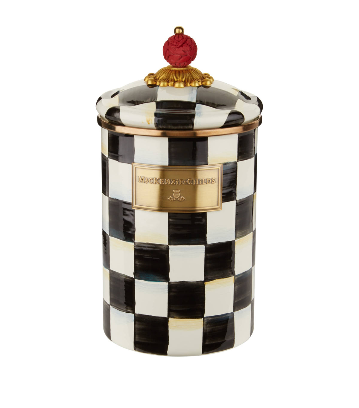 MacKenzie-Childs Large Courtly Check enamel canister, imported from the UK
