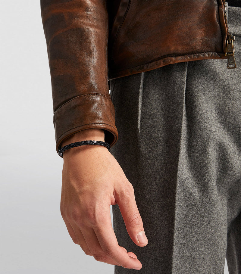 Tateossian braided leather bracelet carbon fibre clasp - British product