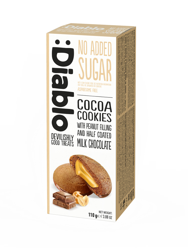 Diablo cocoa cookies with peanut filling and milk chocolate 110g - British product