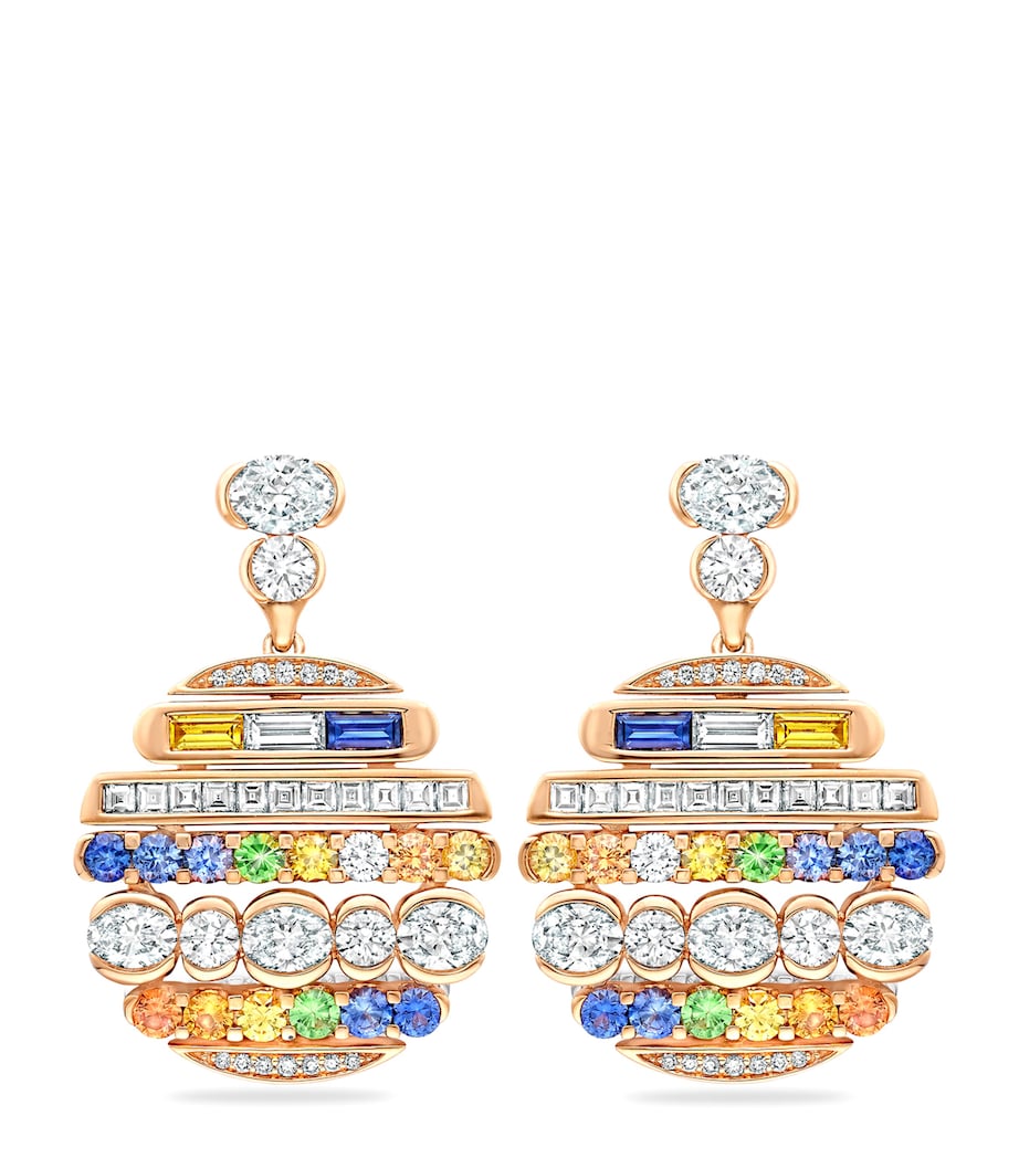 Boodles drop earrings in rose gold with diamonds, sapphires and tsavorite, UK version