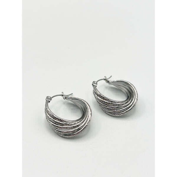 SVNX twisted ribbed hoop earrings in silver (British brand)