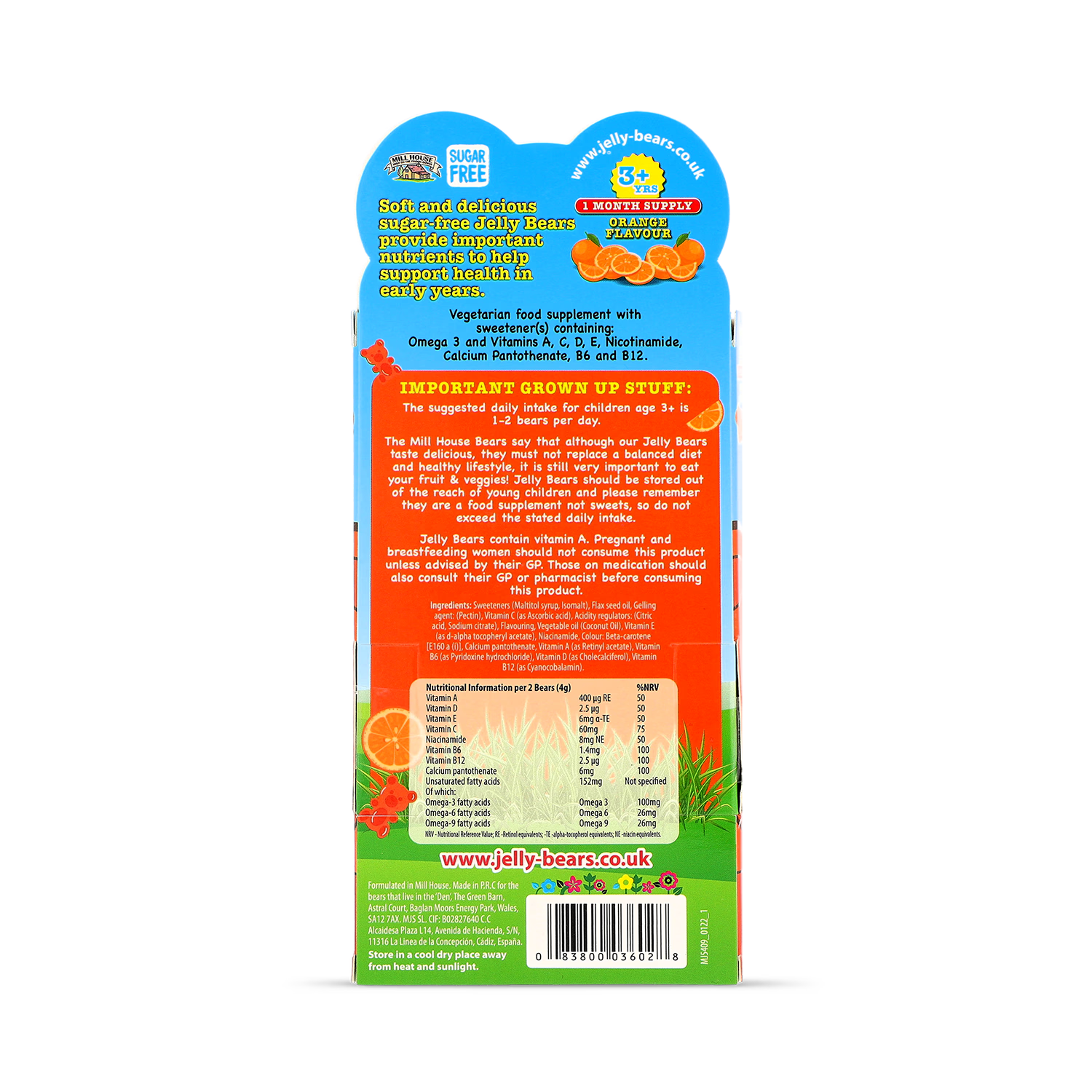 Mill House Jelly Bears Omega 3 orange flavour 60 chewables, UK version