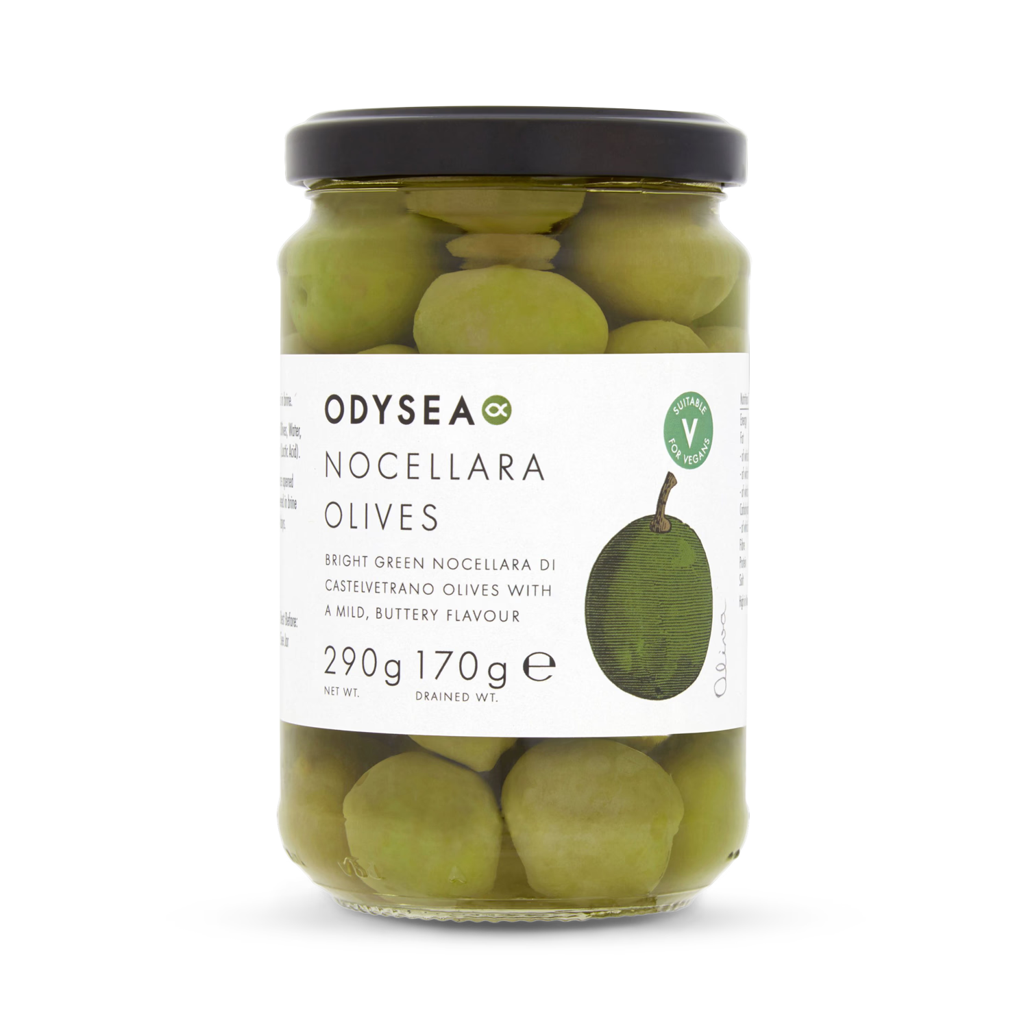 Odysea whole Nocellara olives 290g, UK version