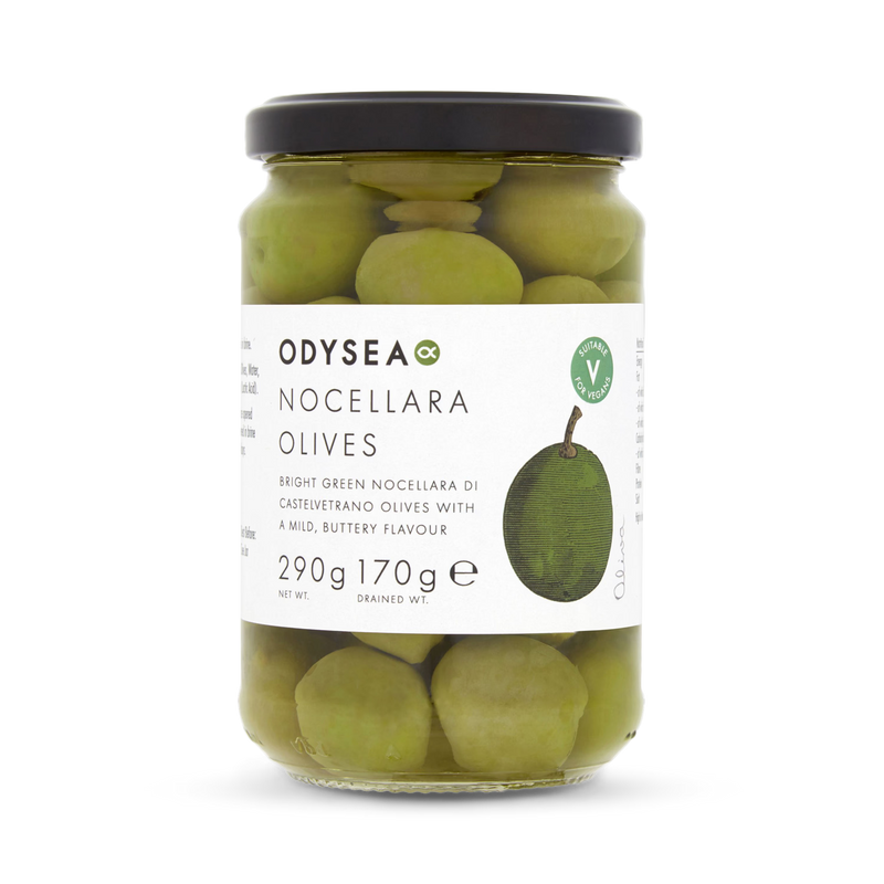 Odysea whole Nocellara olives 290g, UK version