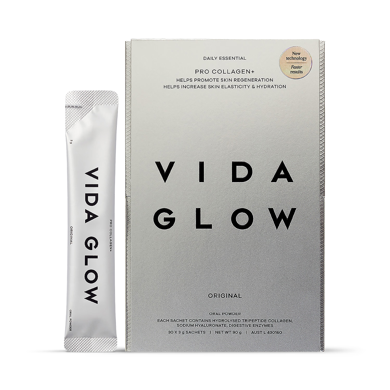 Vida Glow Pro Collagen+ food supplement 30 sachets, imported from the UK
