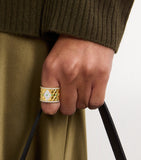 L'atelier Nawbar yellow gold diamond emerald and pearl ring size 53, UK version