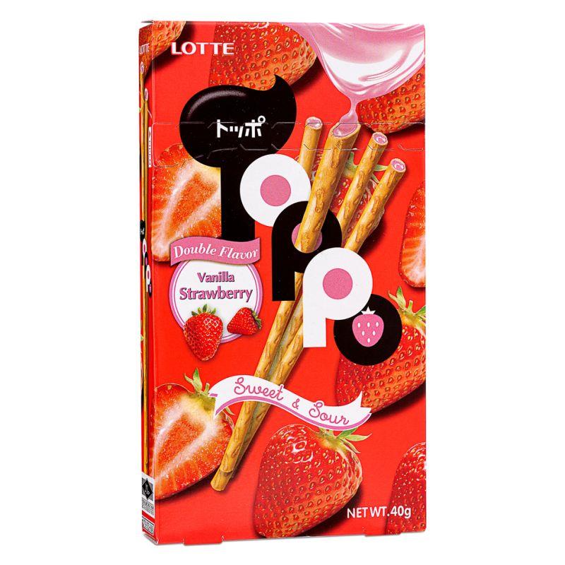 Lotte Toppo vanilla strawberry crispy pretzel, UK version