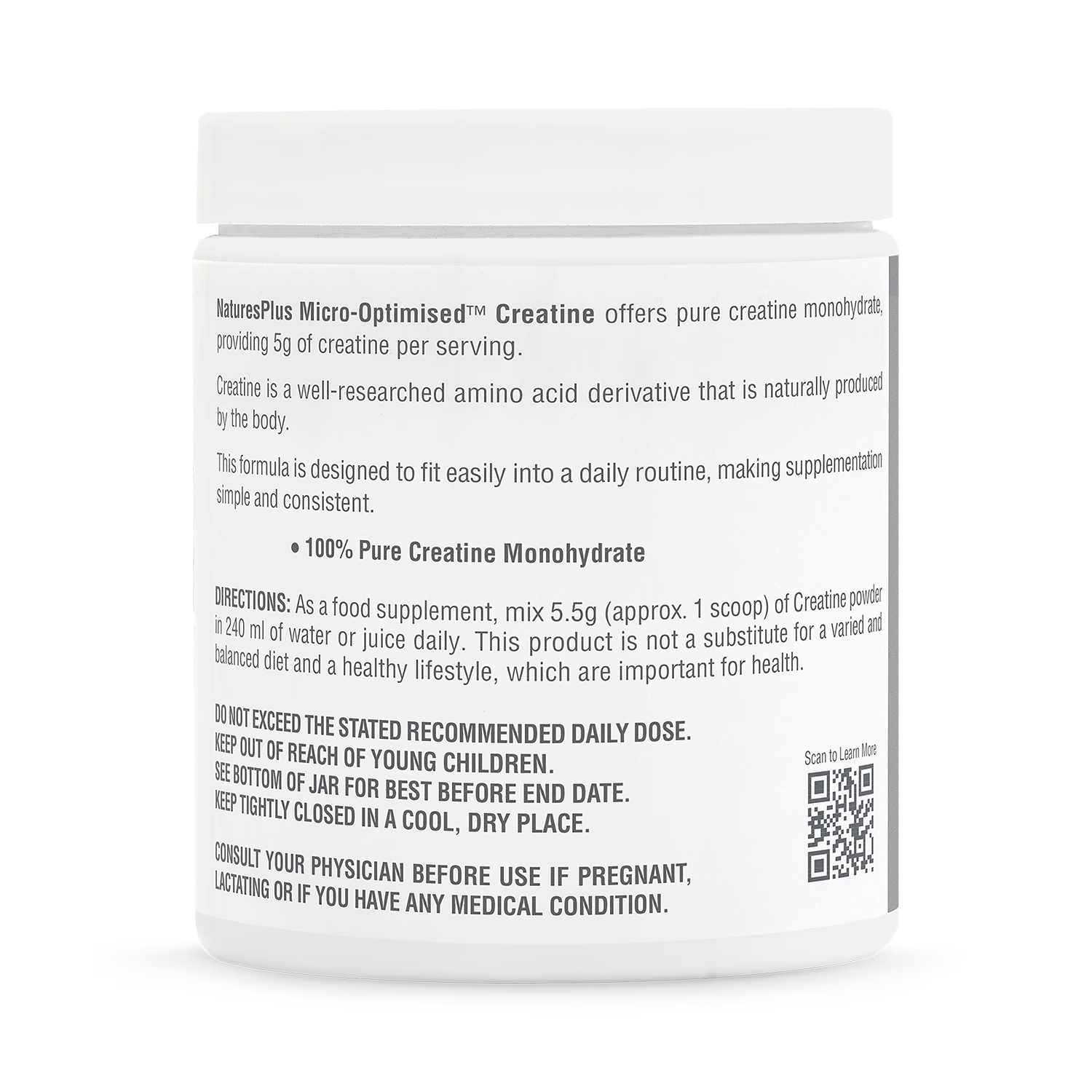 NaturesPlus Creatine Monohydrate powder supplement, imported from the UK