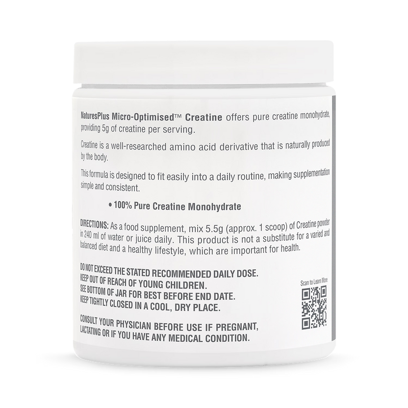 NaturesPlus Creatine Monohydrate powder supplement, imported from the UK