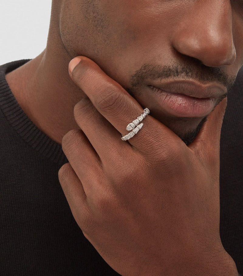 Bvlgari white gold and pavé diamond snake-scale ring - British product