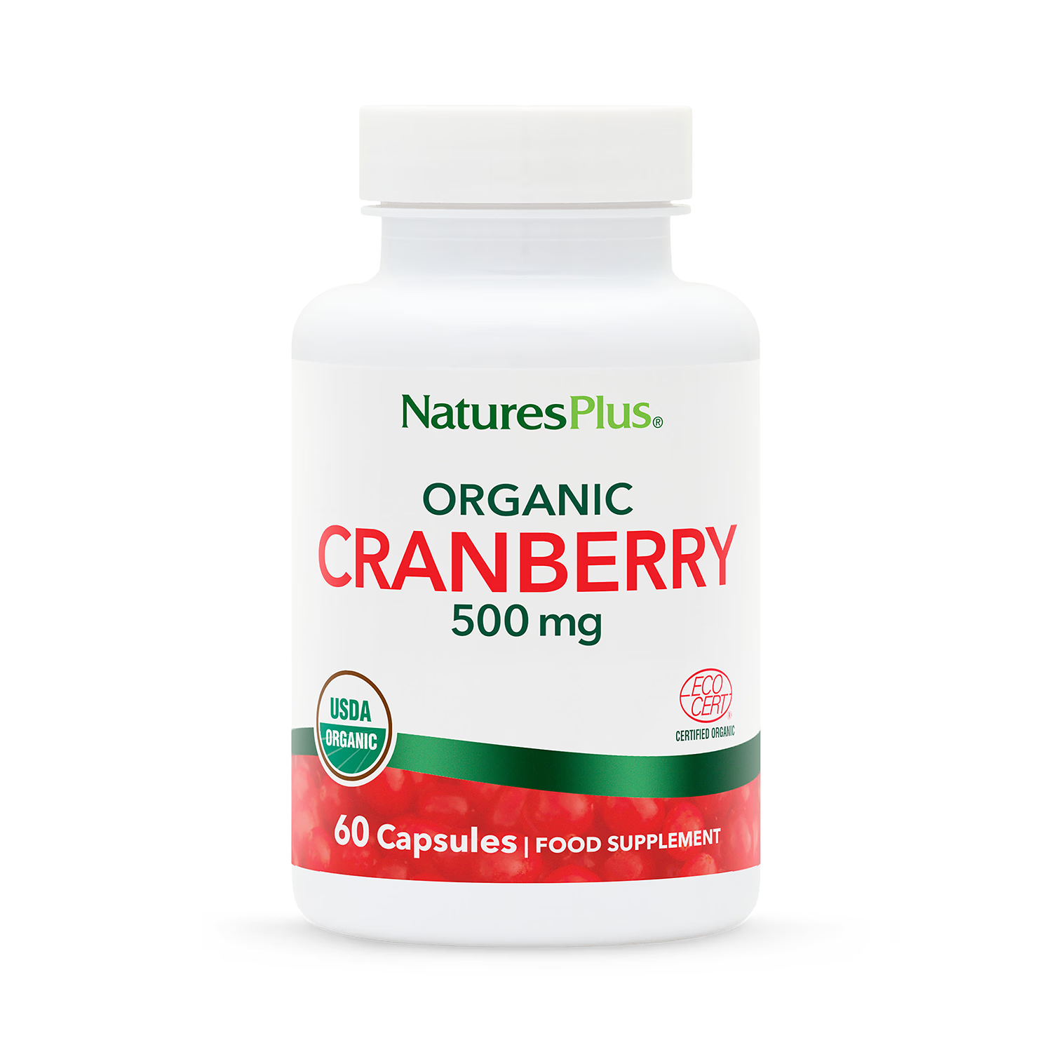 NaturesPlus organic cranberry supplement 500mg 60 capsules (British brand)