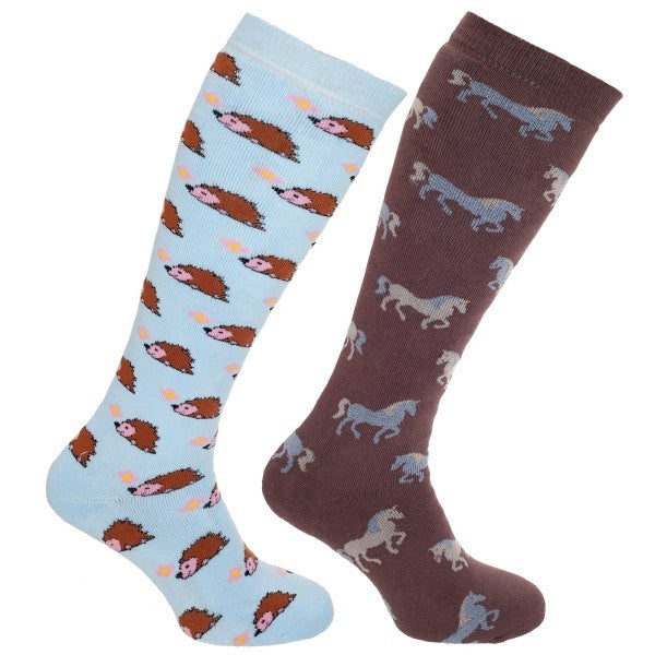 Womens Animal Design Welly Socks (2 Pairs) (4-7)