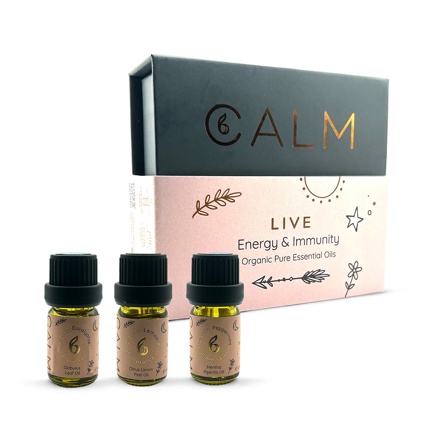 Live Calm essential oil set eucalyptus lemon peppermint 5ml x3, imported from the UK