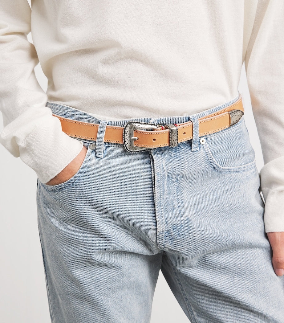Eleventy nubuck leather belt 3cm width with silver buckle (British brand)