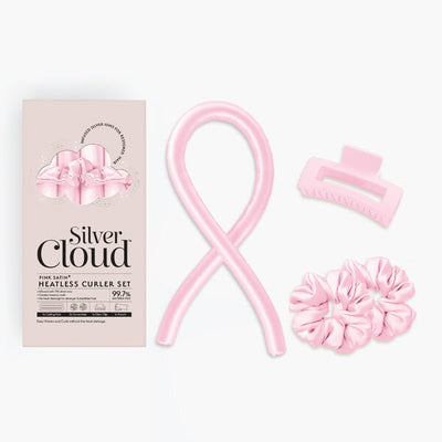 Silver Cloud Heatless Curler Set Pink Satin Hair Styling Tool